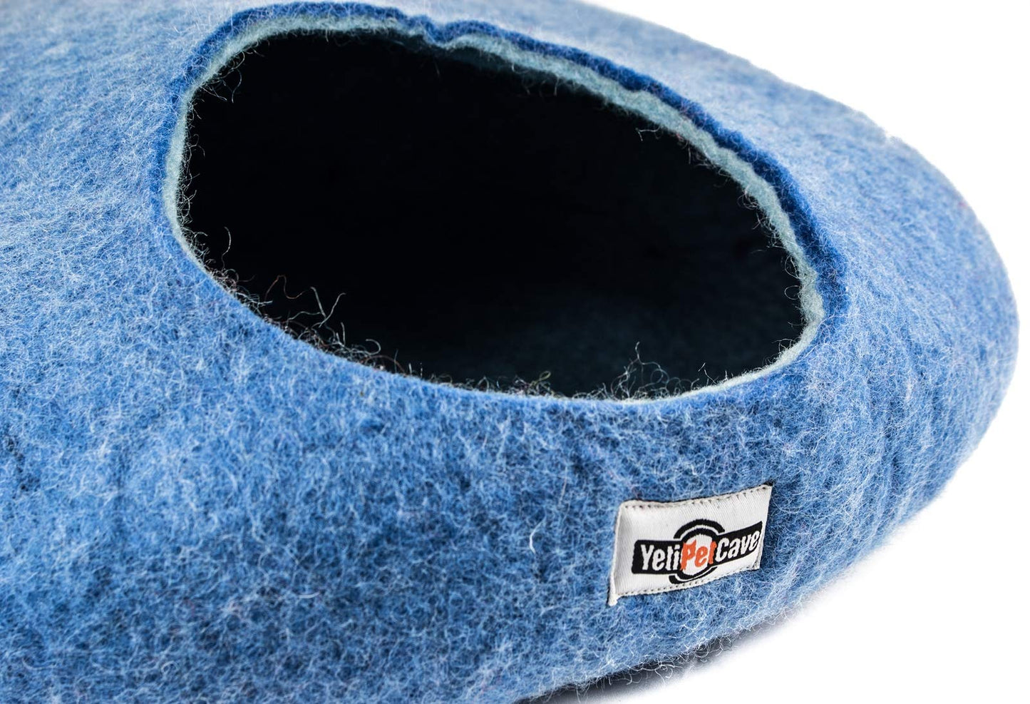 Yeti Dog Chew Dog Cave Bed for Cats and Small Dog Bad, 100% New Zealand Wool, Blue, 18" D x 20" W x 9" H