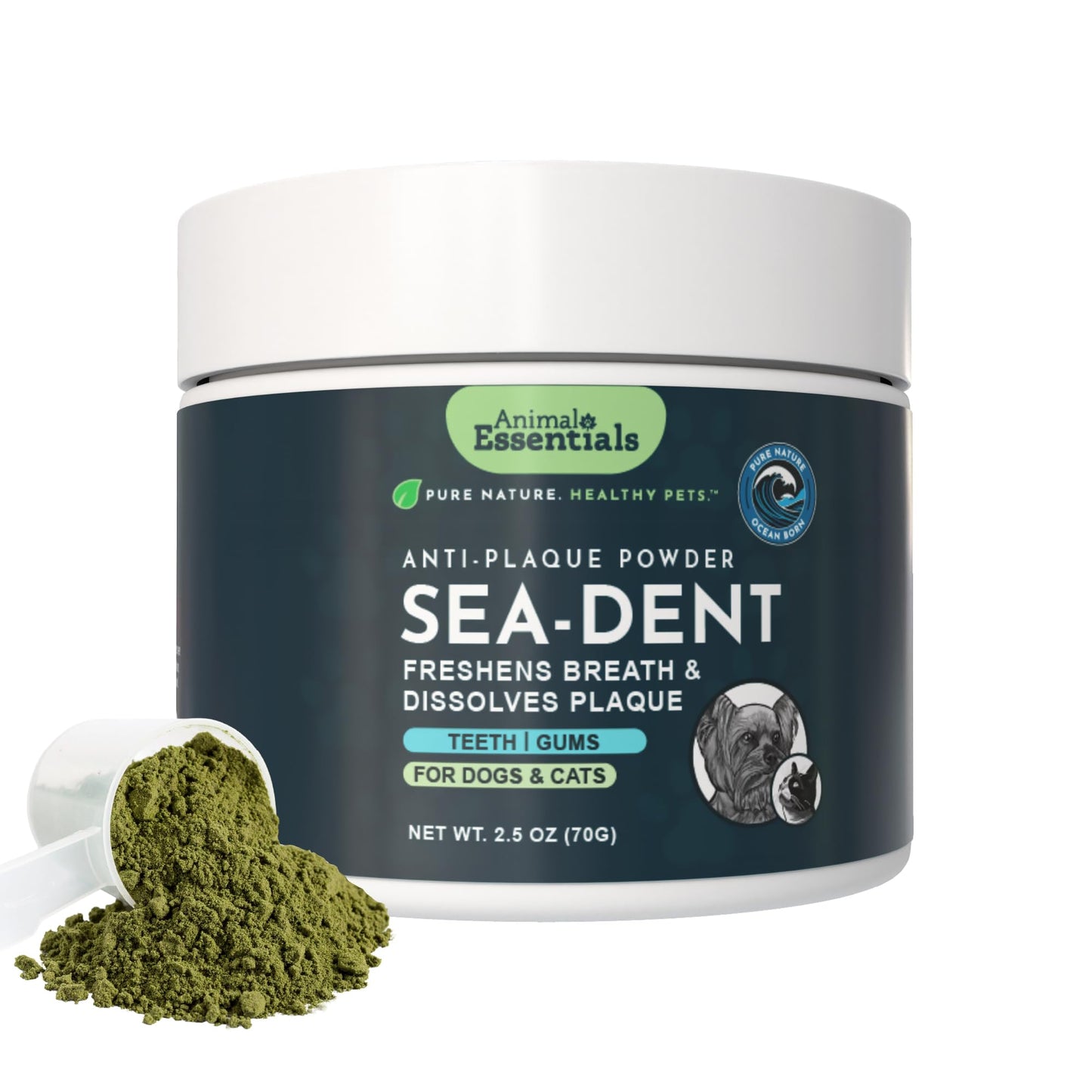 Animal Essentials SeaDent for Dogs - Kelp and Enzymes Plaque, Tartar Control Formula, Alpha Beta Amylase, Cellulase, Marshmallow Root, Slippery Elm Inner Bark, All Natural - 2.5 Oz (Pack of 1)