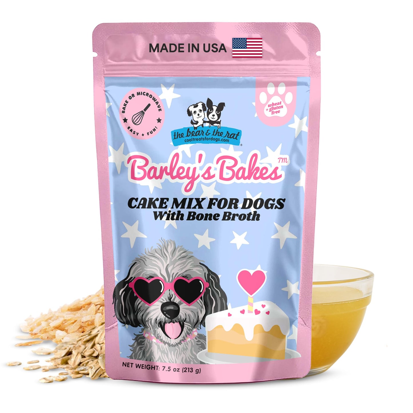 Barley's Bakes – Dog Cake Mix – Made in USA - Easy DIY Pet Cakes, Gluten-Free, No Artificial Colors, Flavors or Preservatives Healthy Dog Treats for Pet Birthdays and Celebrations (Bone Broth)
