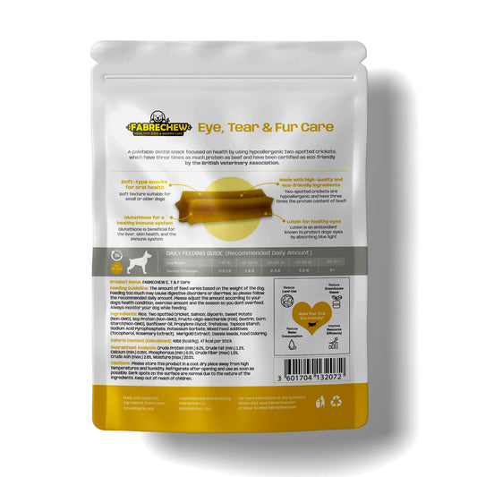 Fabrechew Yellow Eye, Tear Marks & Fur Care Dog Treats – High-Protein Dental Snacks with Cricket & Salmon Protein, Hypoallergenic, Meat Free, Supports Clear Eyes & Healthy Fur, Soft Type (14 Pcs)