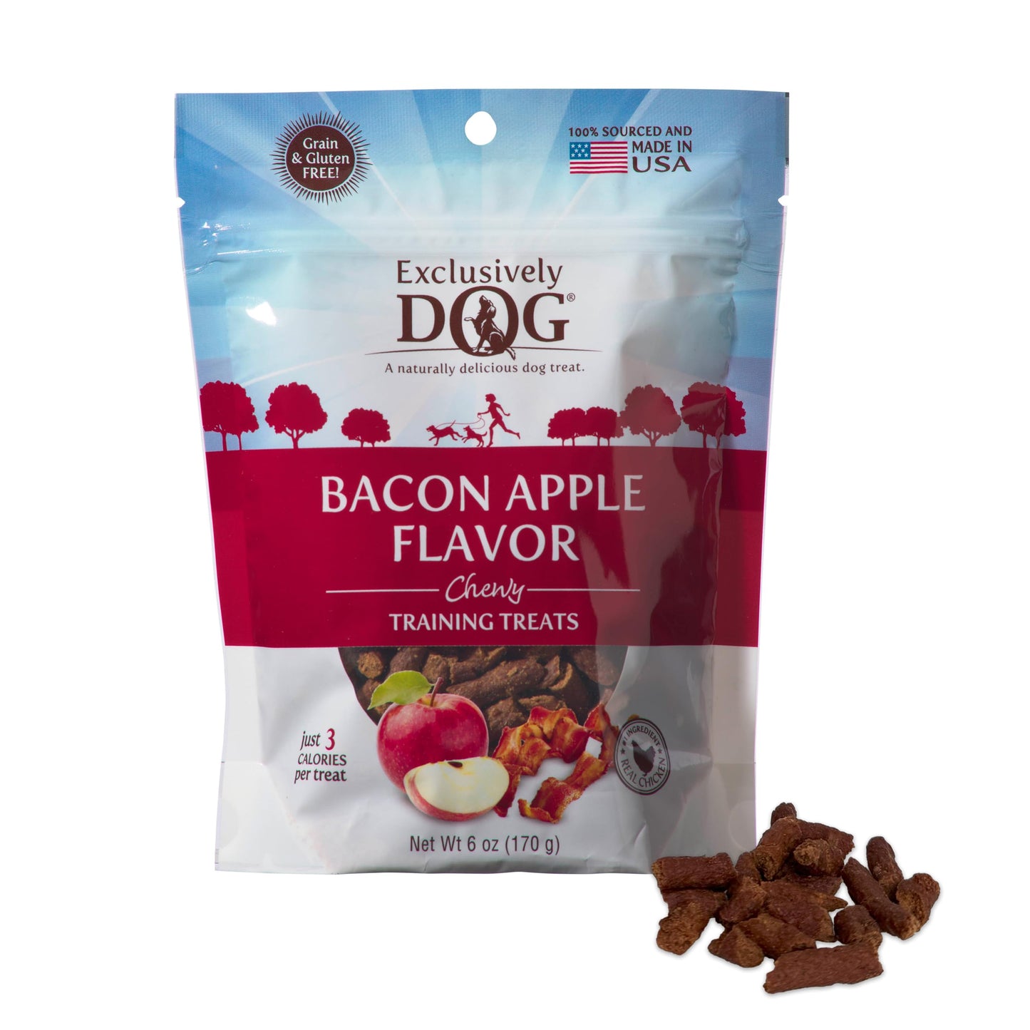 Exclusively Dog Chewy Training Treats Bacon Apple Flavor Grain Free Gluten Free, Made in The USA, 6 oz.