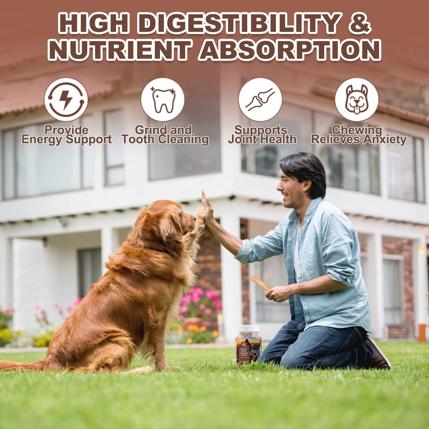 yizeril Freeze-Dried Salmon Bones Dogs Treats - Single Ingredient Dental Chews,High Calcium Grain-Free Pet Snacks for Teeth Cleaning & Joint Health (12Pcs)