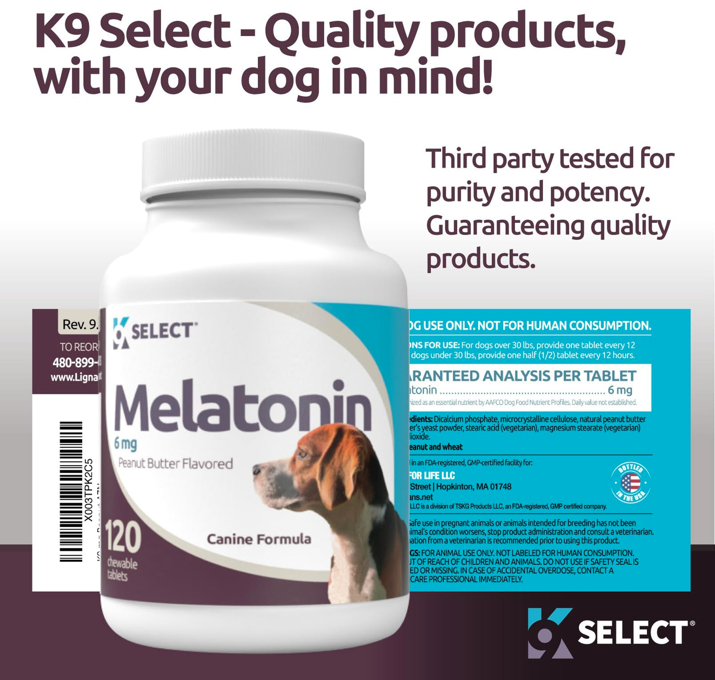 K9 Select Peanut Butter Bundle: HMR Lignans for Dogs (20mg, 90 Tablets, Norway Spruce Extract) & Melatonin for Dogs (6mg, 120 Chewables) - Digestion, Coat Care, & Cycle Pattern, Medium & Large Breeds
