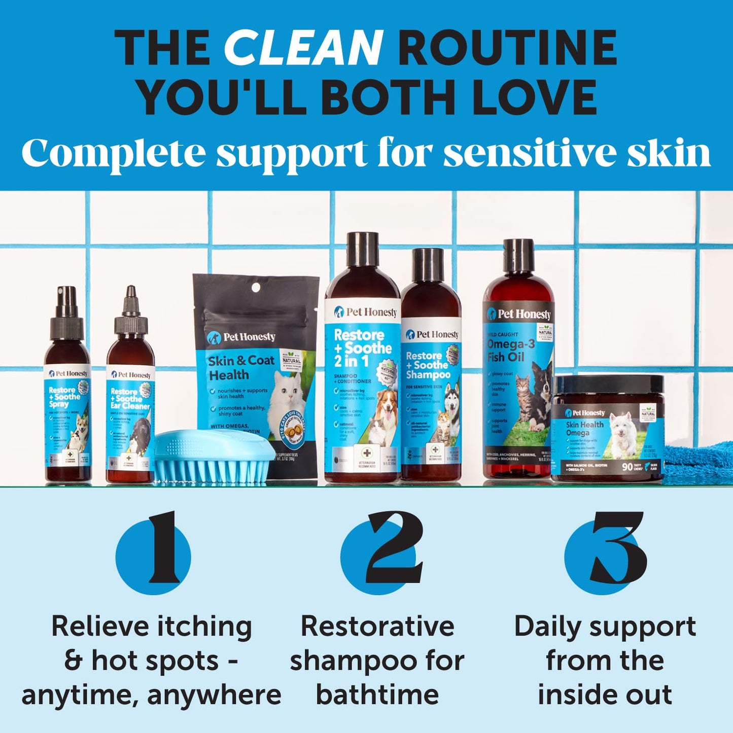 Restore + Soothe Shampoo for Sensitive Skin for Dogs & Cats (Lavender) 12oz + Multivitamin Dog Supplement with Glucosamine, Probiotics, Omega Fish Oil for Skin and Coat Allergies (Chicken