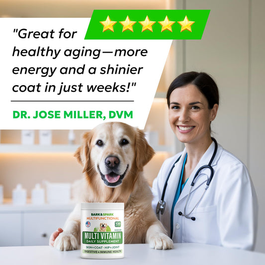 BARK&SPARK Dog Vitamins & Supplements - Multivitamin Chewable Treats for Dogs - Glucosamine Chondroitin for Joint Support + Omega for Skin & Coat + Probiotics - Multi Vitamin for Pets Health - 120Ct