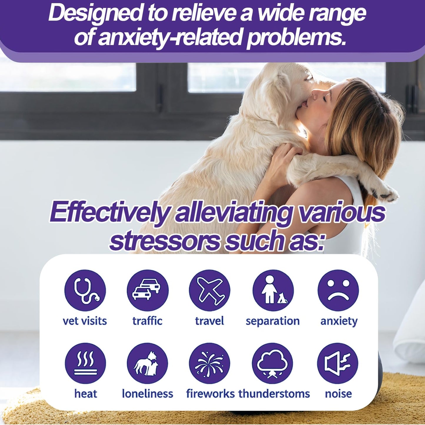Dog Calming Pheromones Diffuser 6 in 1 Kit Appeasing Pheromone Diffuser to Calm (2 Plug in+4 Pack 48ml Refill) for Anxiety Relief Reduce Aggression Fighting Barking Stress 120 Day Supply (Purple)