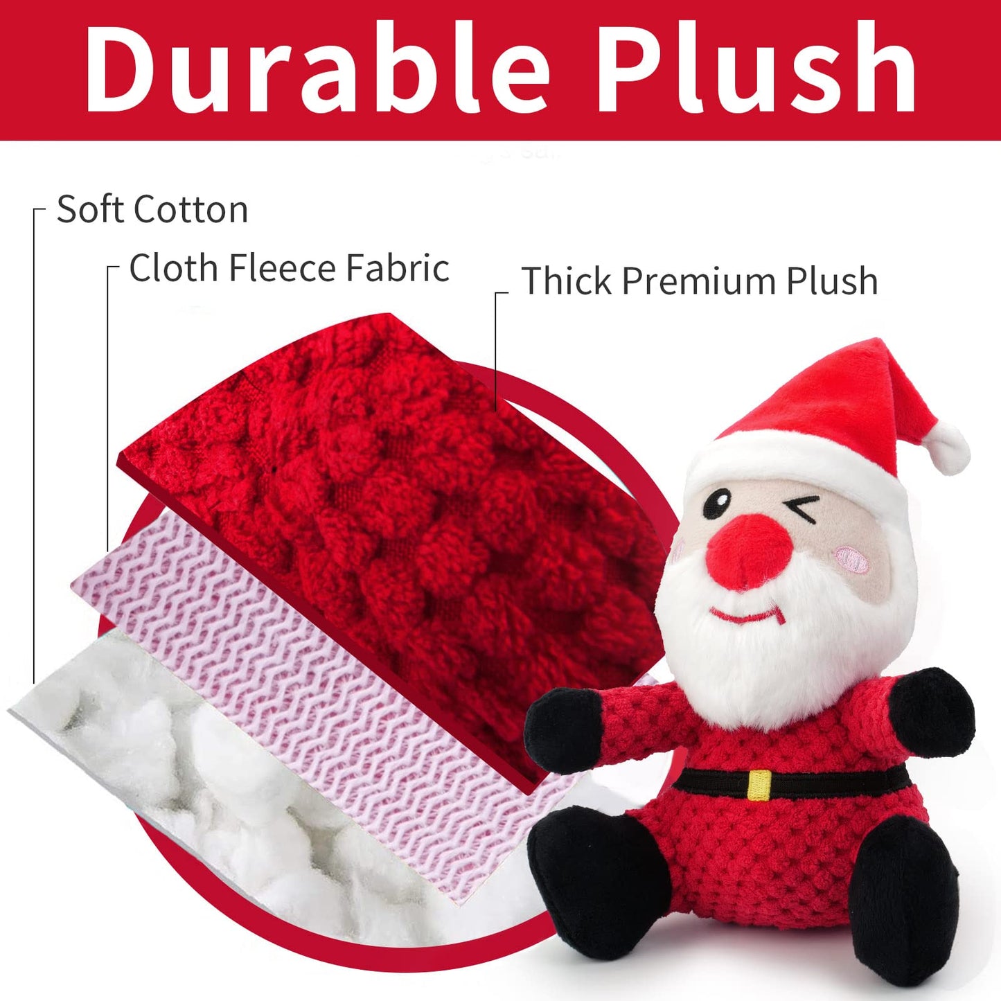 Epesiri Christmas Plush Dog Squeaky Toys for Large Breed, 3 Pack Durable Dog Toys for Medium Dogs, Cute Christmas Puppy Toys with Cotton, Tough Dog Chew Toys, Dog Toys Gift