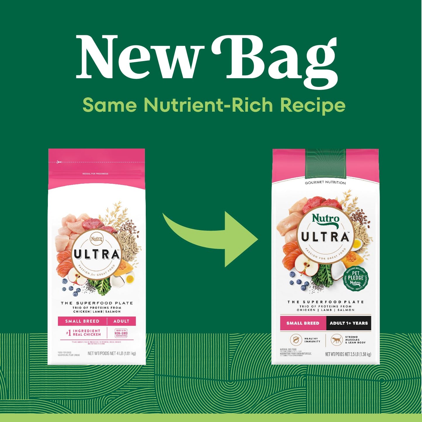 Nutro Ultra Adult Small Breed Dry Dog Food, Chicken, Lamb and Salmon Protein Trio, 3.5 lb Bag