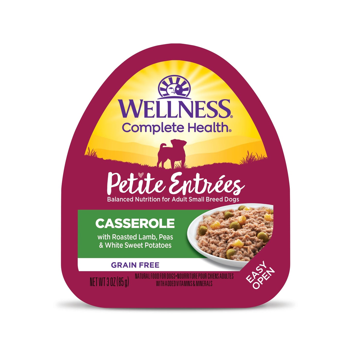 Wellness Petite Entrées Casserole with Roasted Lamb, Peas & White Sweet Potatoes, 3-Ounce Cup (Pack of 12)