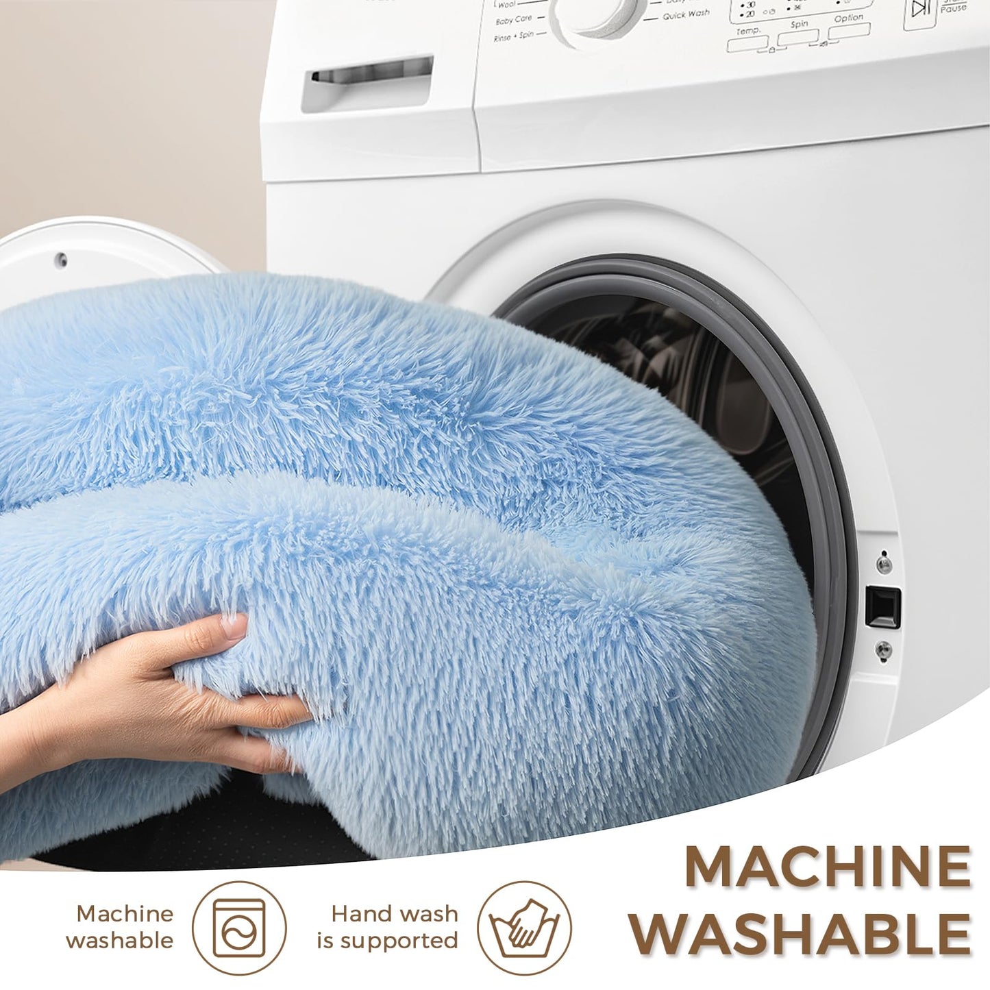 Calming Dog Bed & Cat Bed with Anti-Slip Bottom, Medium Size Washable Anti-Anxiety Donut Dog Beds for Small Dogs & Cats, Fluffy Plush Cozy Round Dog Bed(24 Inch, Light Blue)