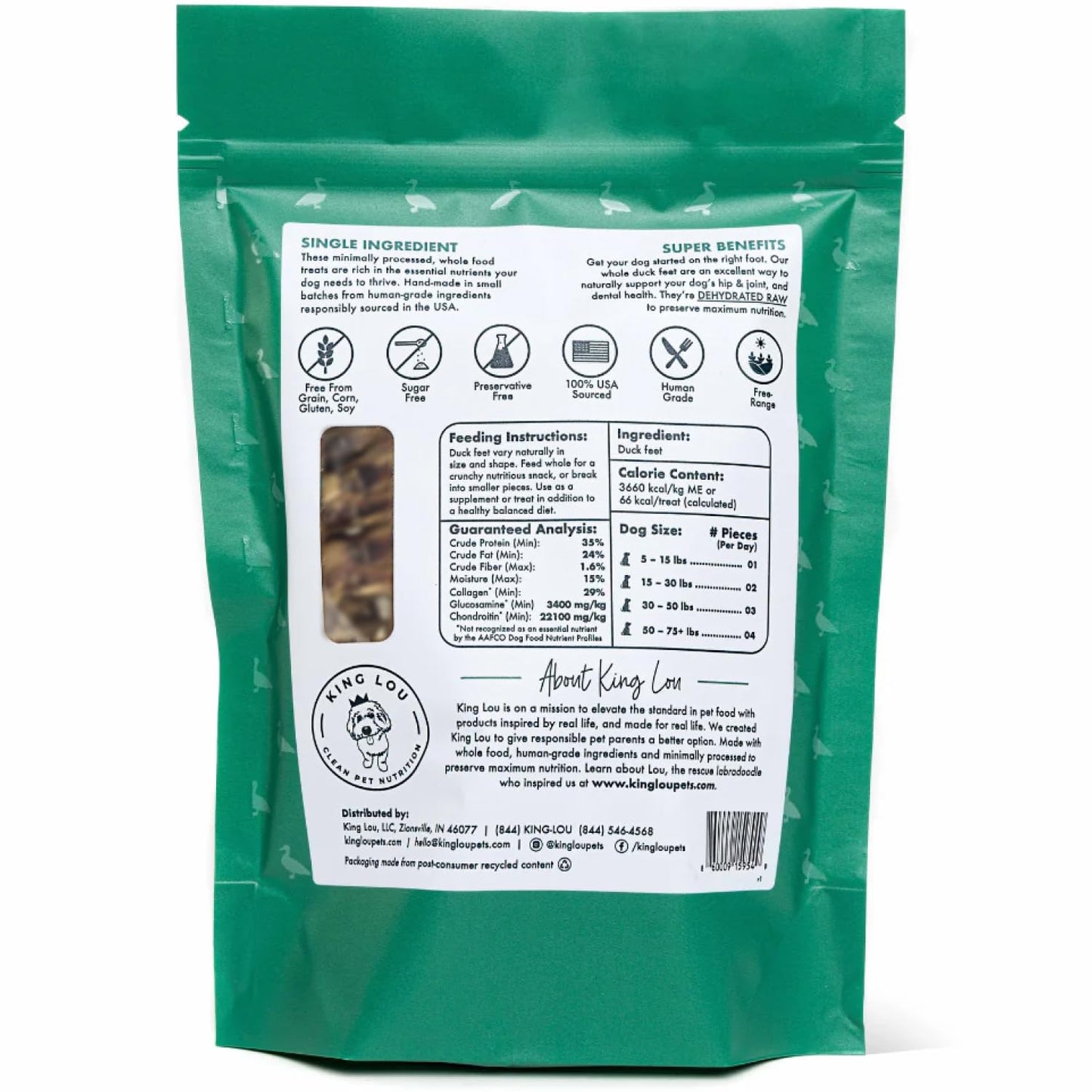 King Lou Pets - Whole Duck Feet for Dogs - Dehydrated Duck Dog Treats - USA-Made Dental Treats for Dogs - Collagen, Glucosamine, Chondroitin for Hip and Joint Health - 10 Count