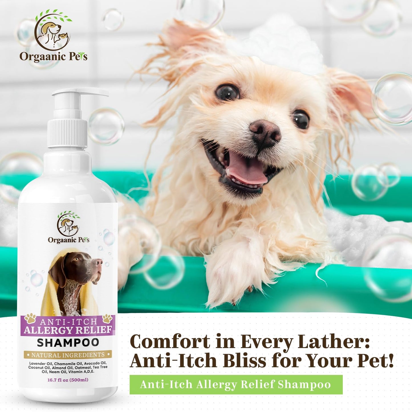 Anti-Itch Dog Shampoo: with 9 Natural Essential Oils and Ingredients - RELIEVES discomfort from Skin Allergies -Moisturizing - Anti-inflammatory - Calming
