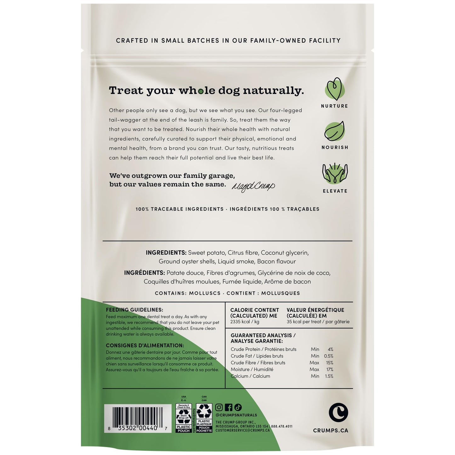 Crumps' Naturals Pbb- Bacon Dental Dog Treats (18 Pack), 4.5"