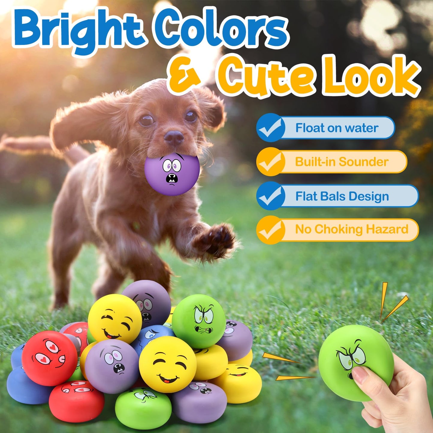 Hungdao 10 Pcs 2.8Inch Dog Squeaky Toys for Medium Breeds Funny Latex Squeaky Dog Balls Soft Rubber Cute Interactive Fetch Puppy Toys Balls for Small Medium Puppy Breeds Training