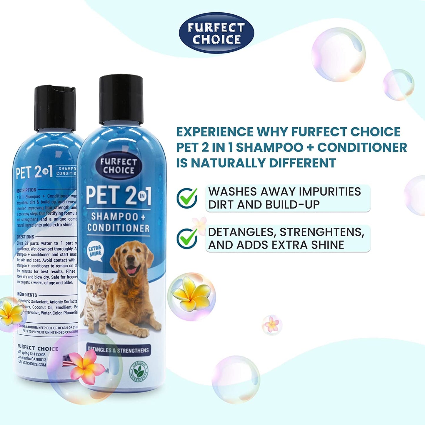 Furfect Choice 2 in 1 Dog Shampoo and Conditioner | Moisturizing Pet Shampoo for Dogs with Cleansing and Gentle Conditioner Formula | Dog Shampoo for Allergies and Itching | 16 oz