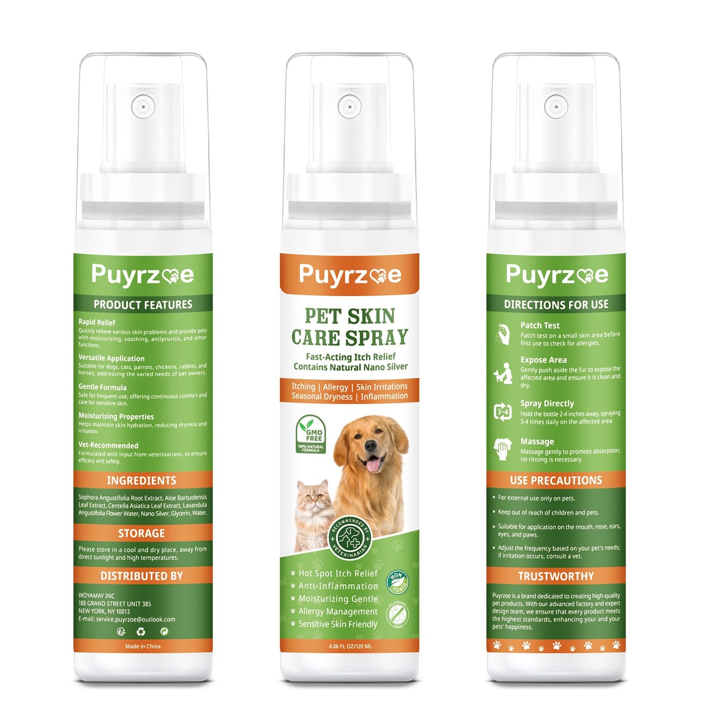 puyrzoe Itch Relief & Hot Spot Spray Treatment for Dogs & Cats - Natural Extract Formula for Anti Itch, Allergy Relief, Stop Scratching, Lickable, Wound Care Spray for All Animals (4.06 Fl Oz)