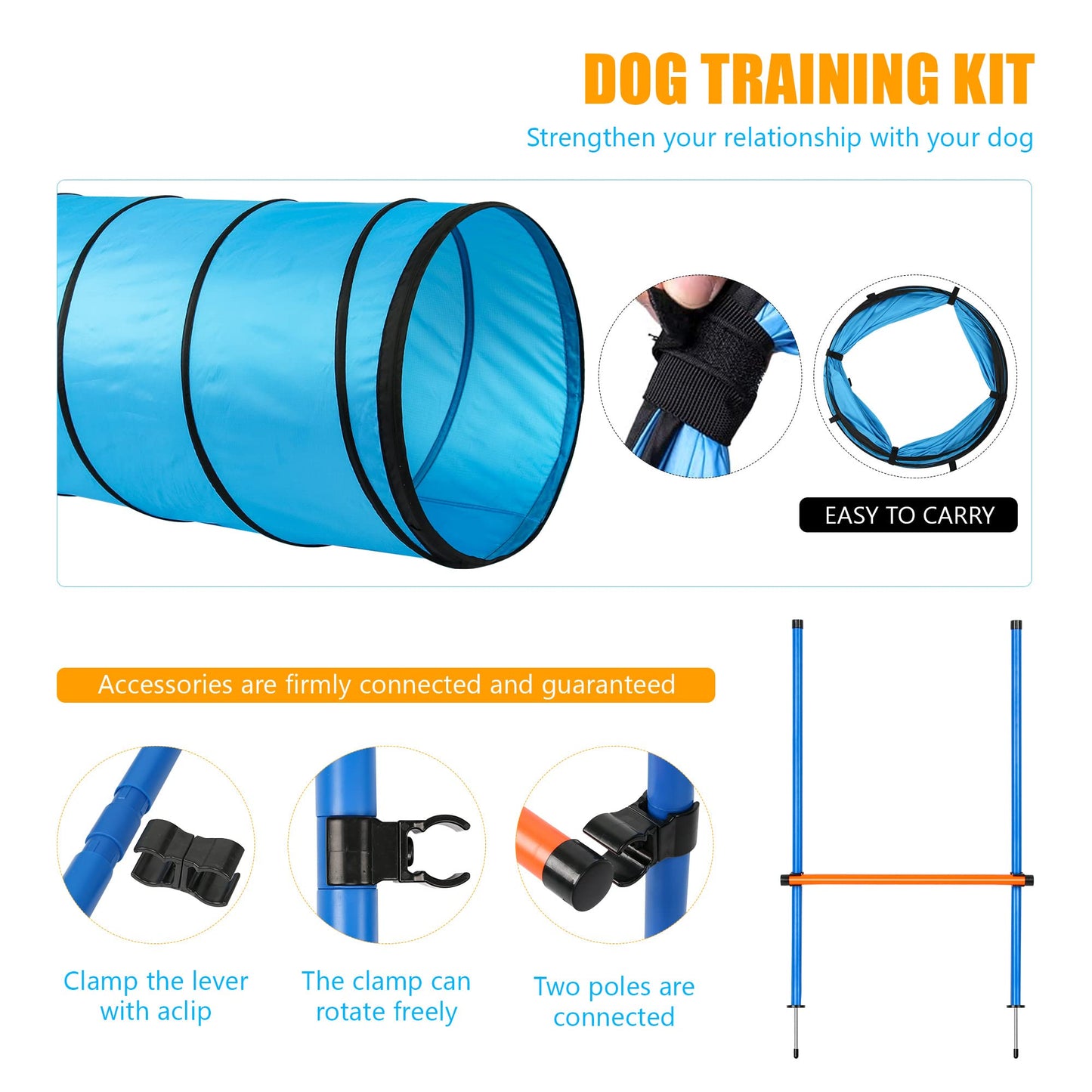 ANC POP Dog Agility Training Equipment Pet Obstacle Training Course Kit Dog Outdoor Games with Tunnel, Adjustable Hurdle, Pause Box, Toys and Carrying Bag