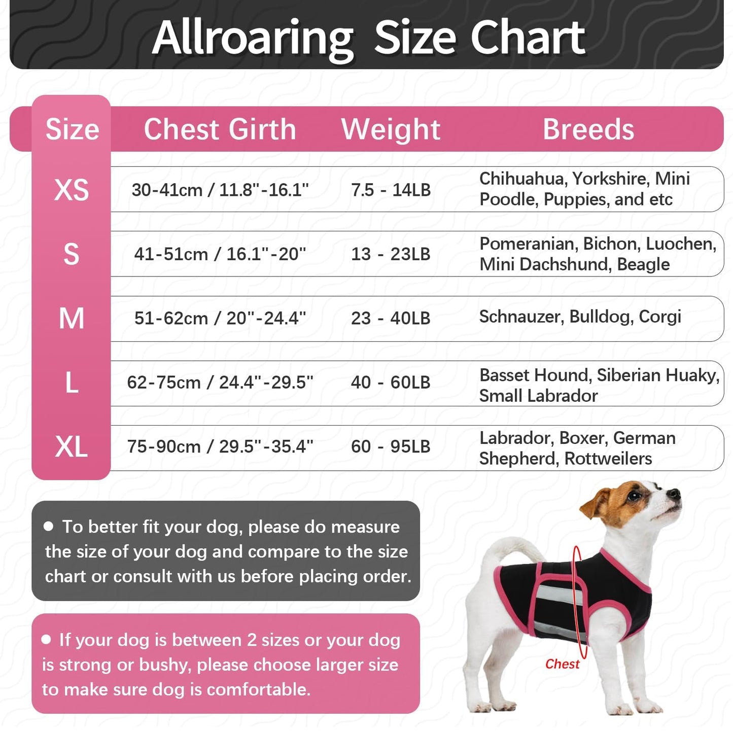 Allroaring Dog Anxiety Vest, Soft Dog Calming Shirt, Reflective Anti-Anxiety Vest Breathable Pet Anxiety Jacket Wrap for Fireworks, Thunderstorms, Separation, Travle, Vet Visits, Black L