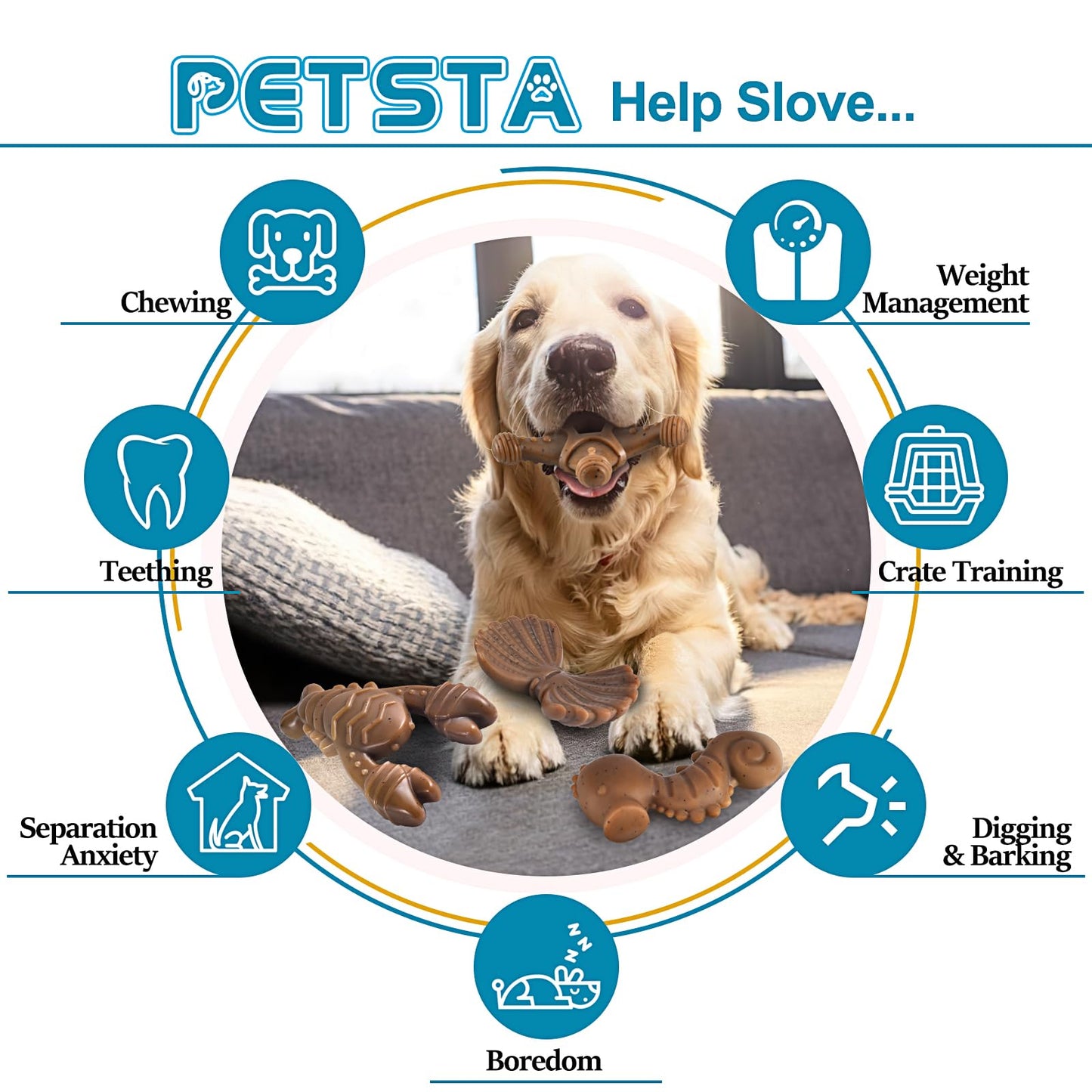 PETSTA Tough Dog Toys for Aggressive Chewers, Chew Toys for Aggressive Chewers, Indestructible Dog Toy for Large Medium Small Breed, 3 Pack Super Chewer Dog Toys with Nylon, Gift for Dogs