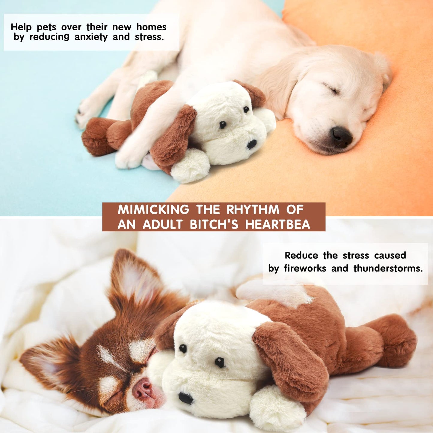 CZTNNZK Heartbeat Puppy Toy for Anxiety Relief Dog Behavioral aid Toy for Puppies Sleep Aid Separation Anxiety Soother for Small Medium and Large Dogs Calming Aid Heartbeat Plush Toys.