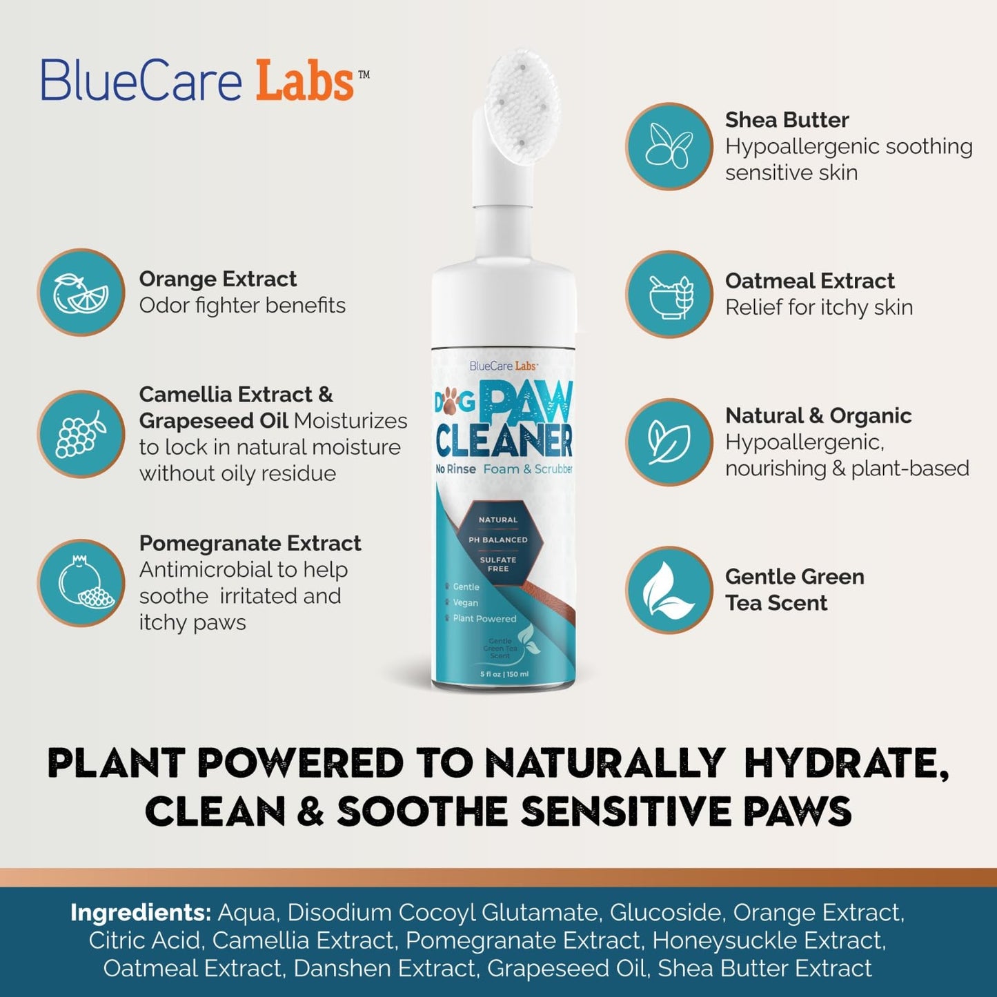 Dog Paw Cleaner for Dogs Paw Washer No Rinse Waterless Dog Shampoo for Sensitive Skin & Dry Itchy Paw Relief for Large Dog Washing Brush for Small Dogs Cat Paw Cleaner Foot Washer Organic Foam 5fl oz.