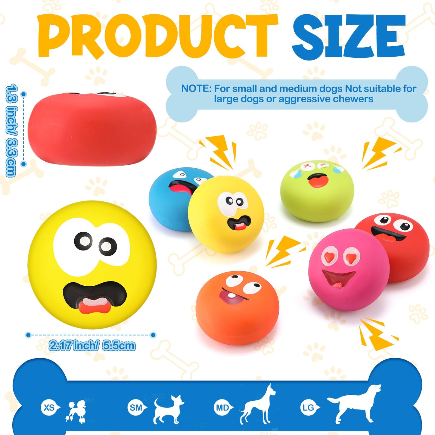 Hungdao 12 Pcs Latex Squeaky Dog Toys Funny Face Squeaky Dog Balls Soft Rubber Interactive Fetch Play Balls for Mini Small Breeds Puppy Pet Teething Training