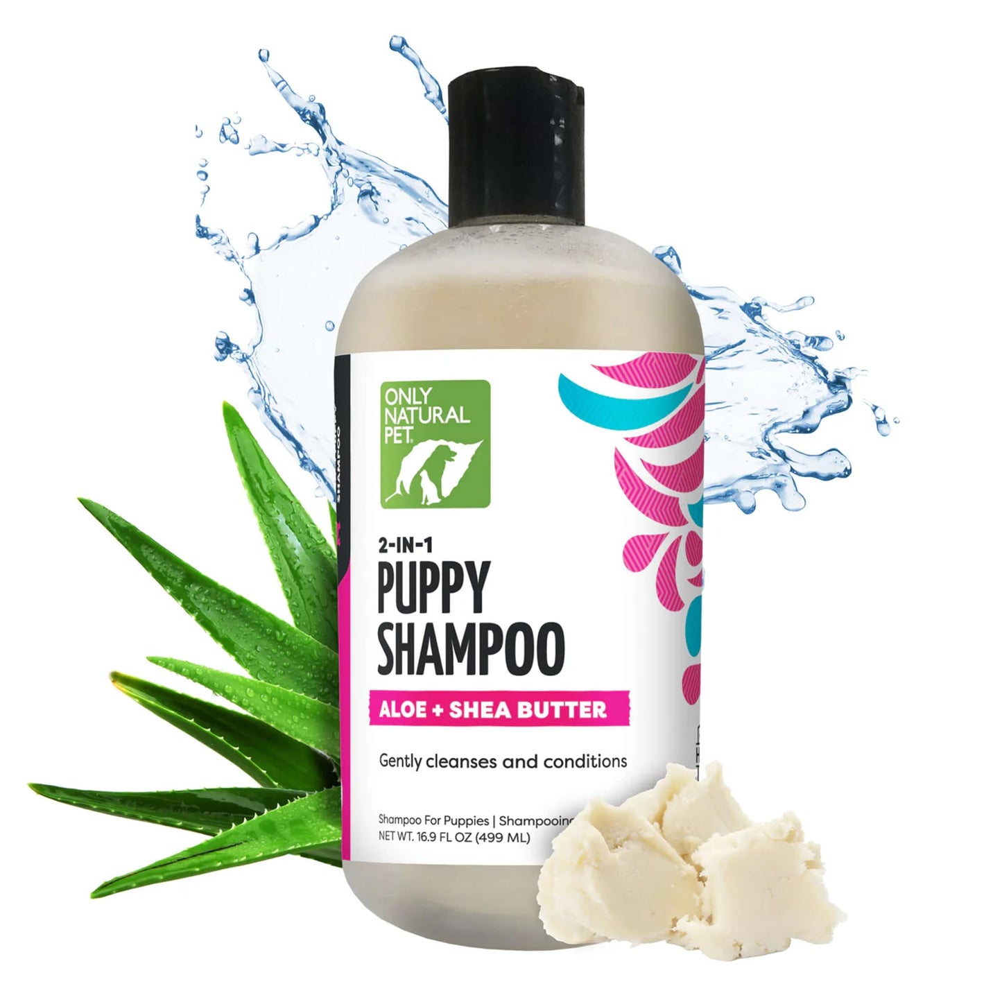 Only Natural Pet 2-in-1 Puppy Shampoo with Aloe & Shea Butter - Hydrating Dog Shampoo for Puppies with Sensitive Skin & Coat, Moisturizing Plant-Based Formula, No Fragrance - 16.9 oz