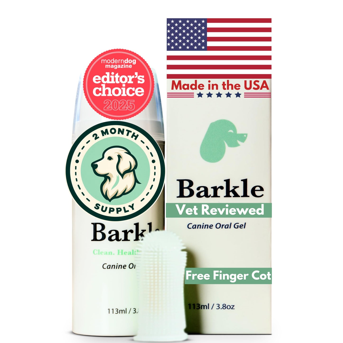 Barkle Vet Approved Dog Teeth Cleaning Toothpaste & Tooth Brushing Kit | Eliminate Plaque, Tartar & Bad Breath | Mint Dog Breath Freshener Gel | Puppy & Small Breed Safe | Free Finger Brush (60 Days)