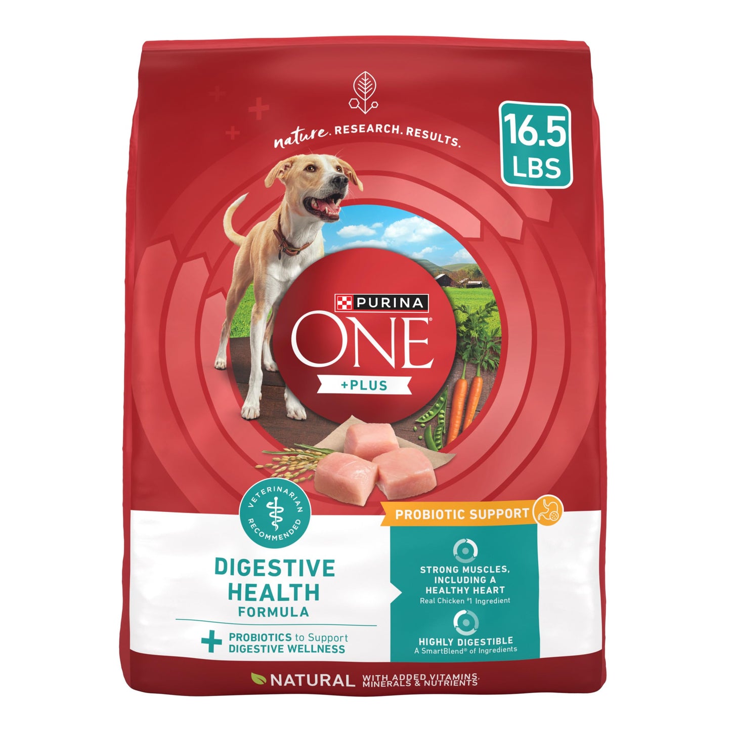Purina One Plus Digestive Health Formula Dry Dog Food Natural with Added Vitamins, Minerals and Nutrients - 16.5 Lb. Bag