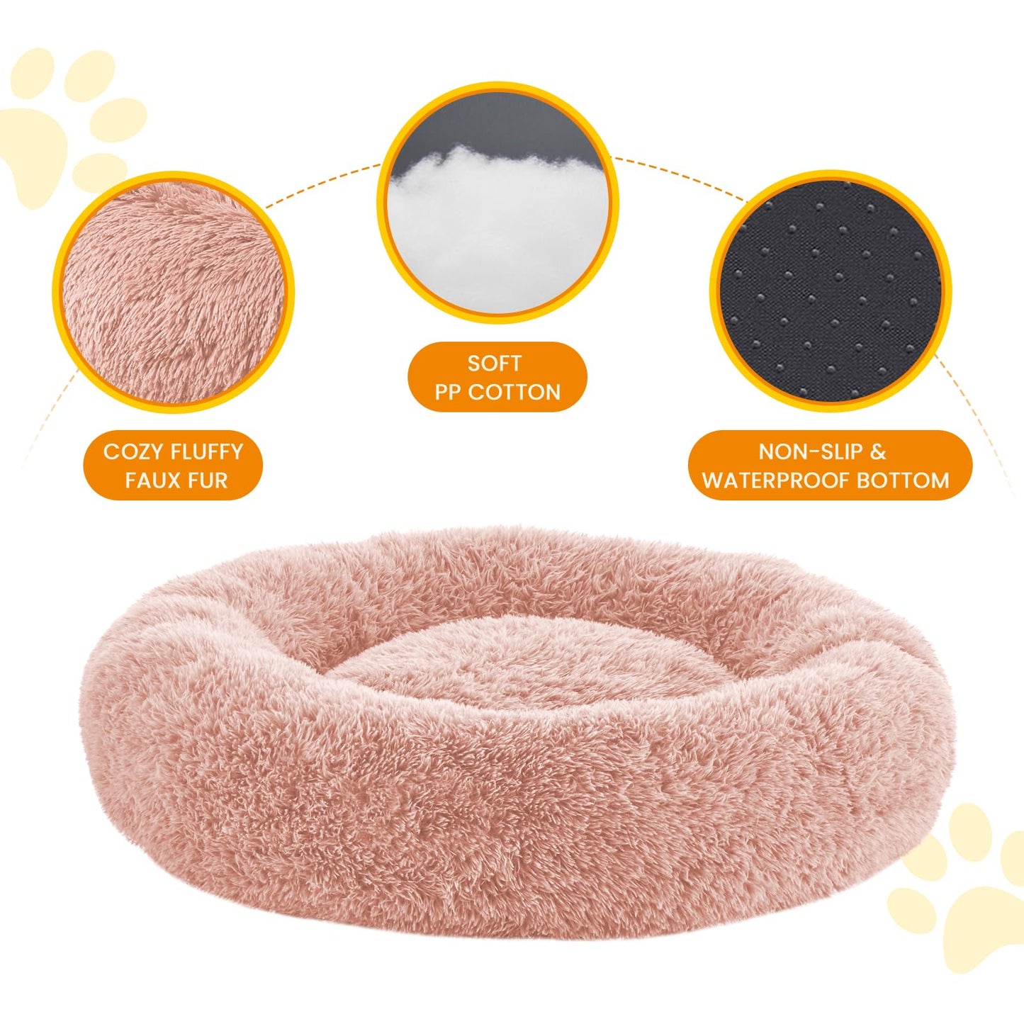 Calming Dog Beds for Large Dogs, Faux Fur Donut Cuddler Dog Bed, Round Fluffy Pillow, Washable Pet Bed for Dogs Up to 80Lbs, 36inch