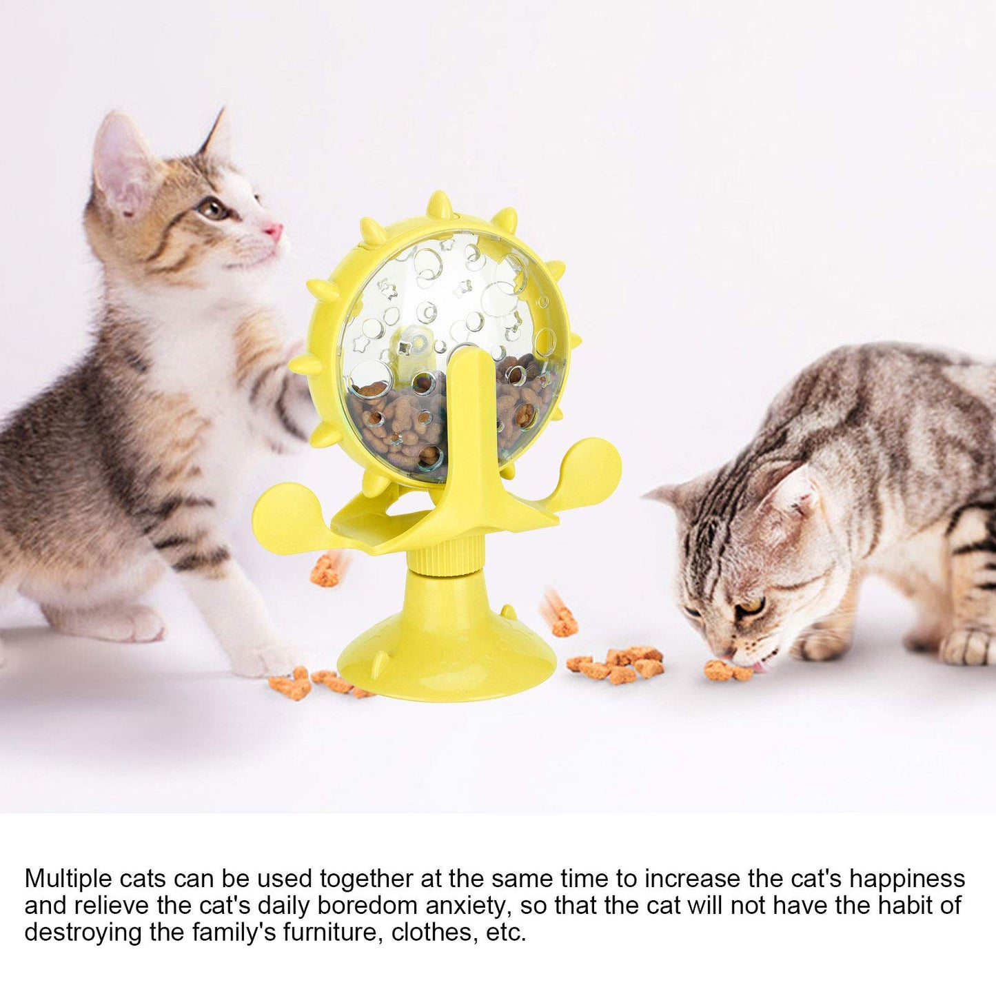 plplaaoo 360 Degree Rotating Windmill Food Puzzle for Cats and Dogs - Interactive Cat Treats Dispenser Toy with Strong Suction Cup, Slow Feeder Snack Distribution Toy for Kittens & Puppies (Yellow)