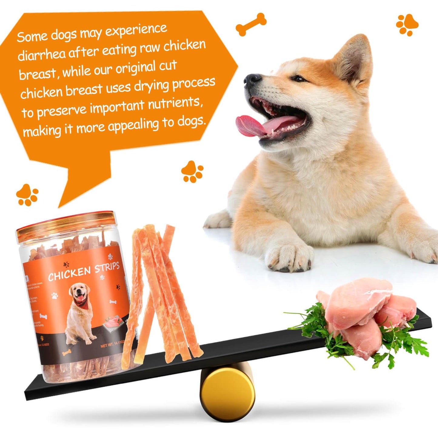 Chicken Jerky Strips for Dogs, 14.11Oz Natural Dried Real Chicken Training Treats for Dogs, Low Fat & Grain Free, Jerky Cuts Training Snacks for Pets(400g)