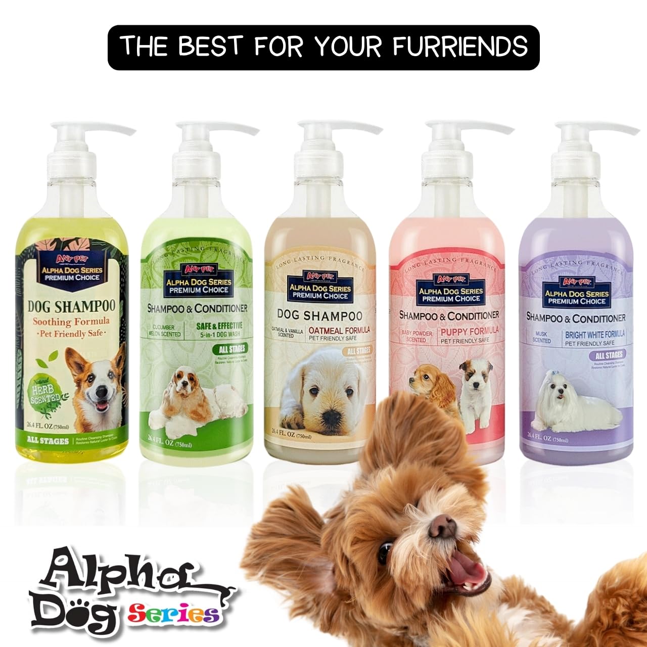 Alpha Dog Series Natural Puppy Shampoo and Conditioner Tear Free with Aloe Vera, pH-Balanced Shampoo for Puppies, Tearless Dog Shampoo and Conditioner, Puppy Wash Sensitive Skin 26.4 Oz (Pack of 2)