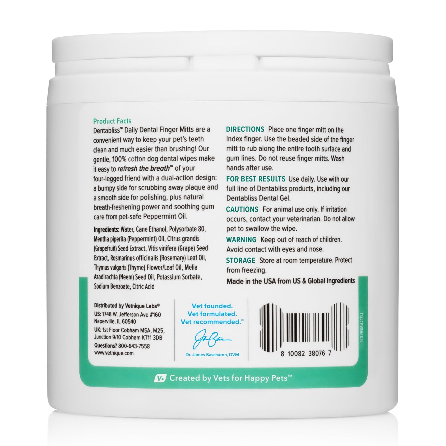 Vetnique Dentabliss - Dog Teeth Cleaning Finger Mitt Dental Wipe - Dog Plaque & Tartar Prevention with Brushing Beads - Flavored Dog Teeth Wipes, Dog Breath Freshener (Peppermint)