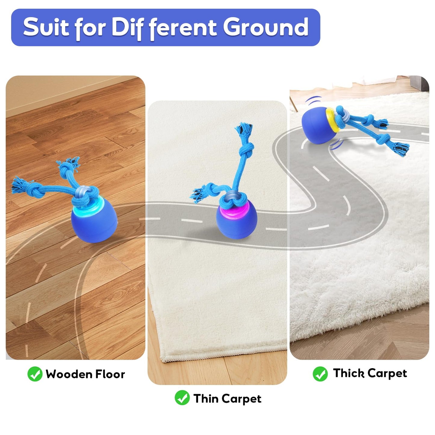 BENTOPAL Interactive Dog Toys Touch Activated Bouncing & Jumping Dog Ball with Rope, Squeaky Doggie Toys to Keep Them Busy