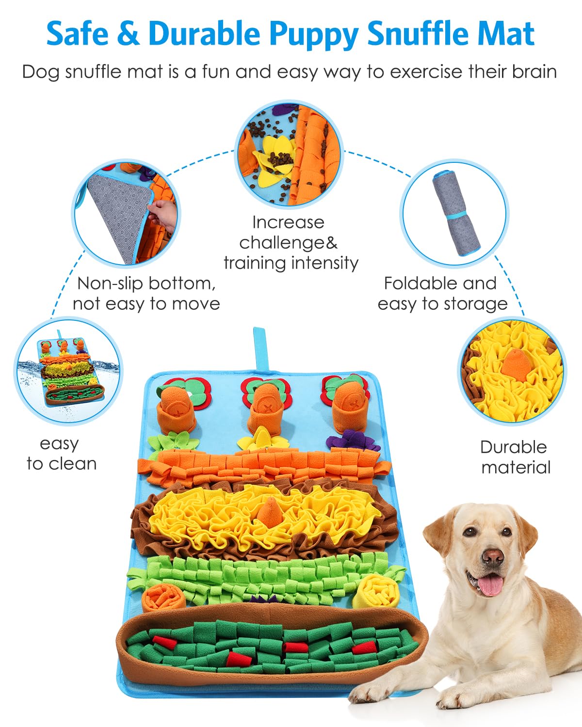AMIR Dog Snuffle Mat – Slow Feeding & Foraging Puzzle Toy for Dogs, Snuffle Mat for Dogs, Large 32 * 20 Inch Sniffing Mat to Encourage Natural Instincts, Reduce Anxiety & Promote Mental Stimulation