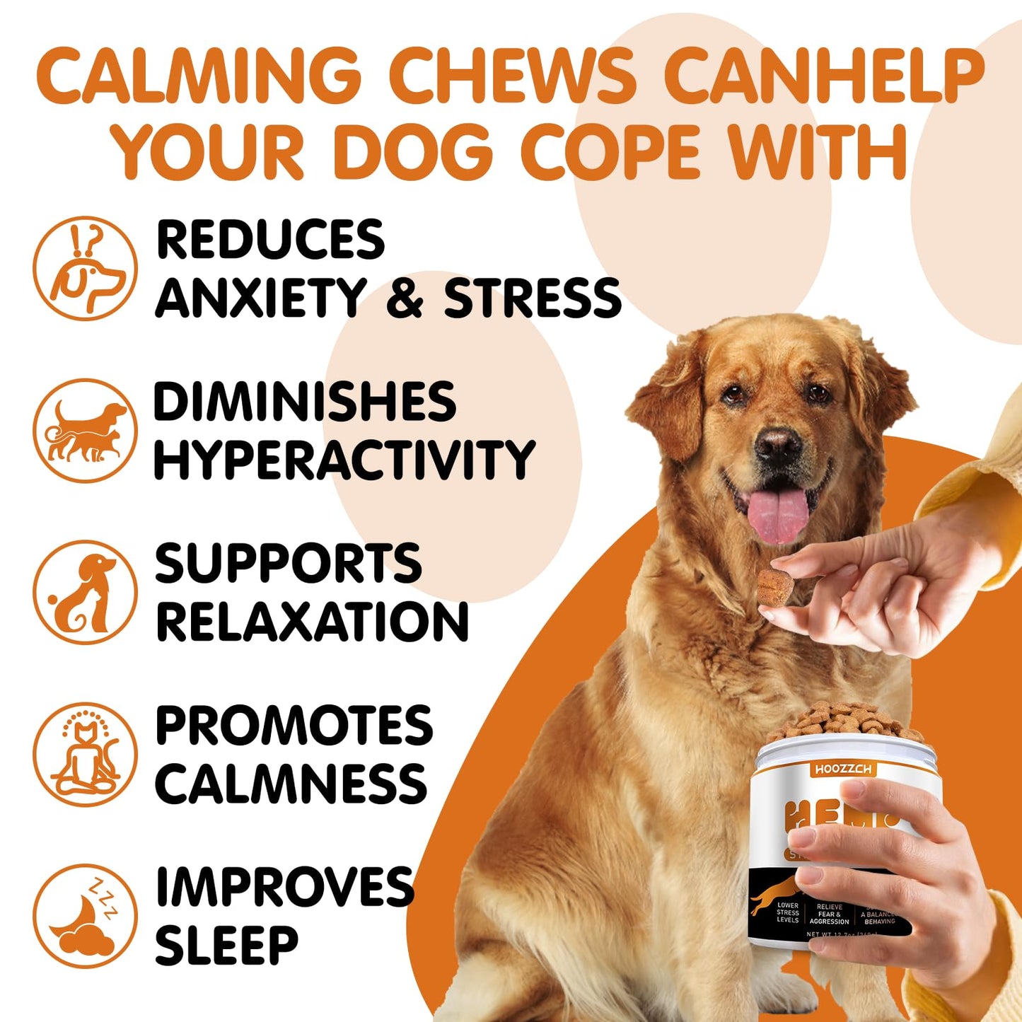 Hoozzch Calming Chews for Dogs - Dog Calming Chews - Anxiety Relief Treats Helps with Advanced Stress Relief, Separation Aid, Barking, Composure - 180 Soft Chews