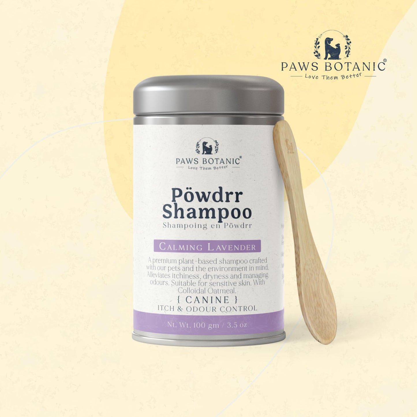 Paws Botanic Unscented Dog Dry Shampoo, Powder Shampoo for Dogs, Regular Skin & Coat, 3.5 oz with Bamboo Spoon (Itch & Odour Control)