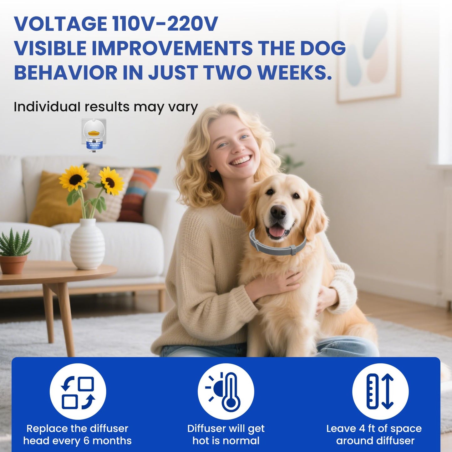 Tailwagpet Dog Calming Diffuser, Relaxing Pheromone for Dogs Relief Stress Reduce Barking Aggression Scratching（2 Diffuser + 6 Refills + 2 Calming Collars）