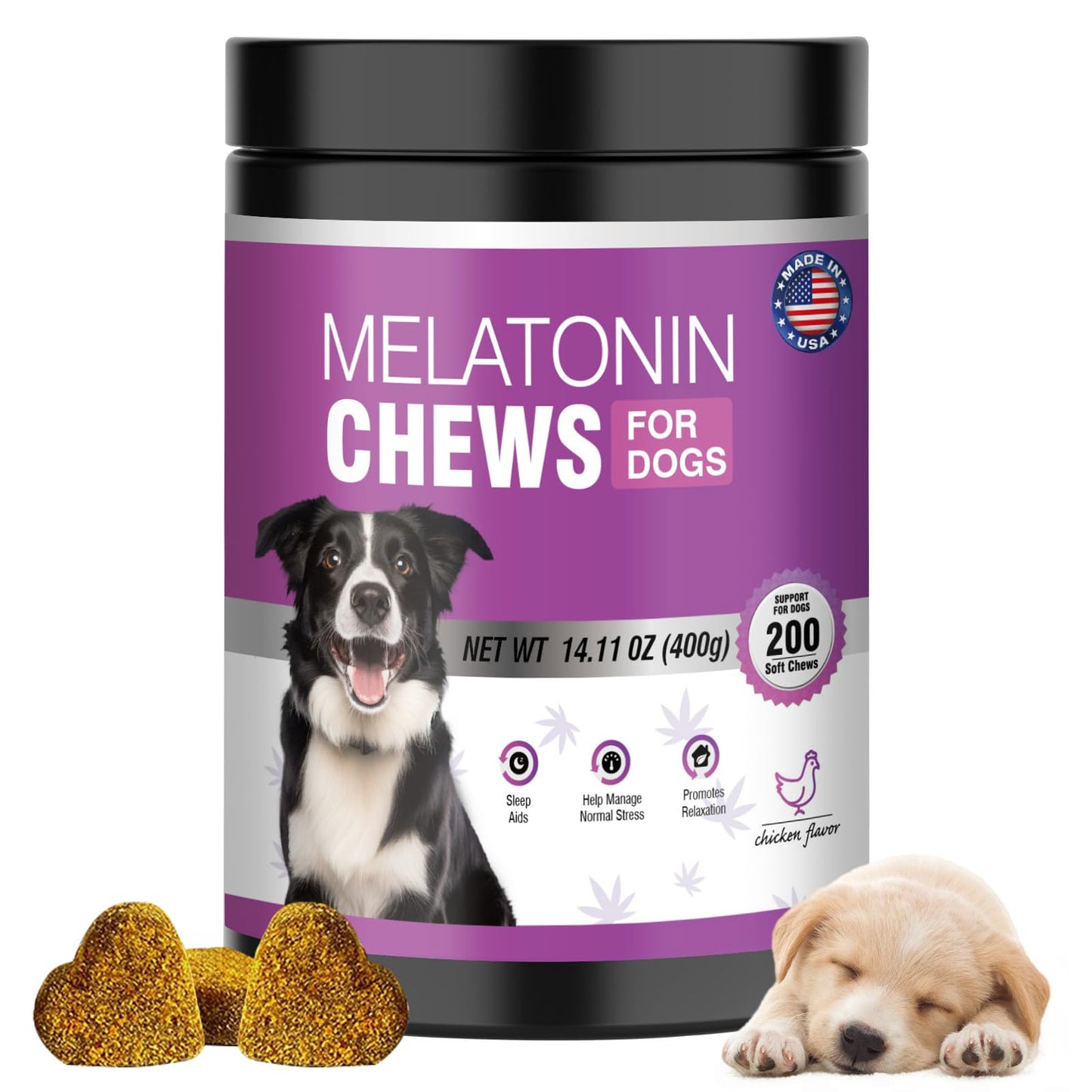 Calming Melatonin for Dogs Pet Chews Calming Treats for Sleep Aid Sleeping Pills Puppy Melatonin Bites Support Stress Anxiety Relief Separation for Small and Large Dogs 200ct (Chicken Flavor)
