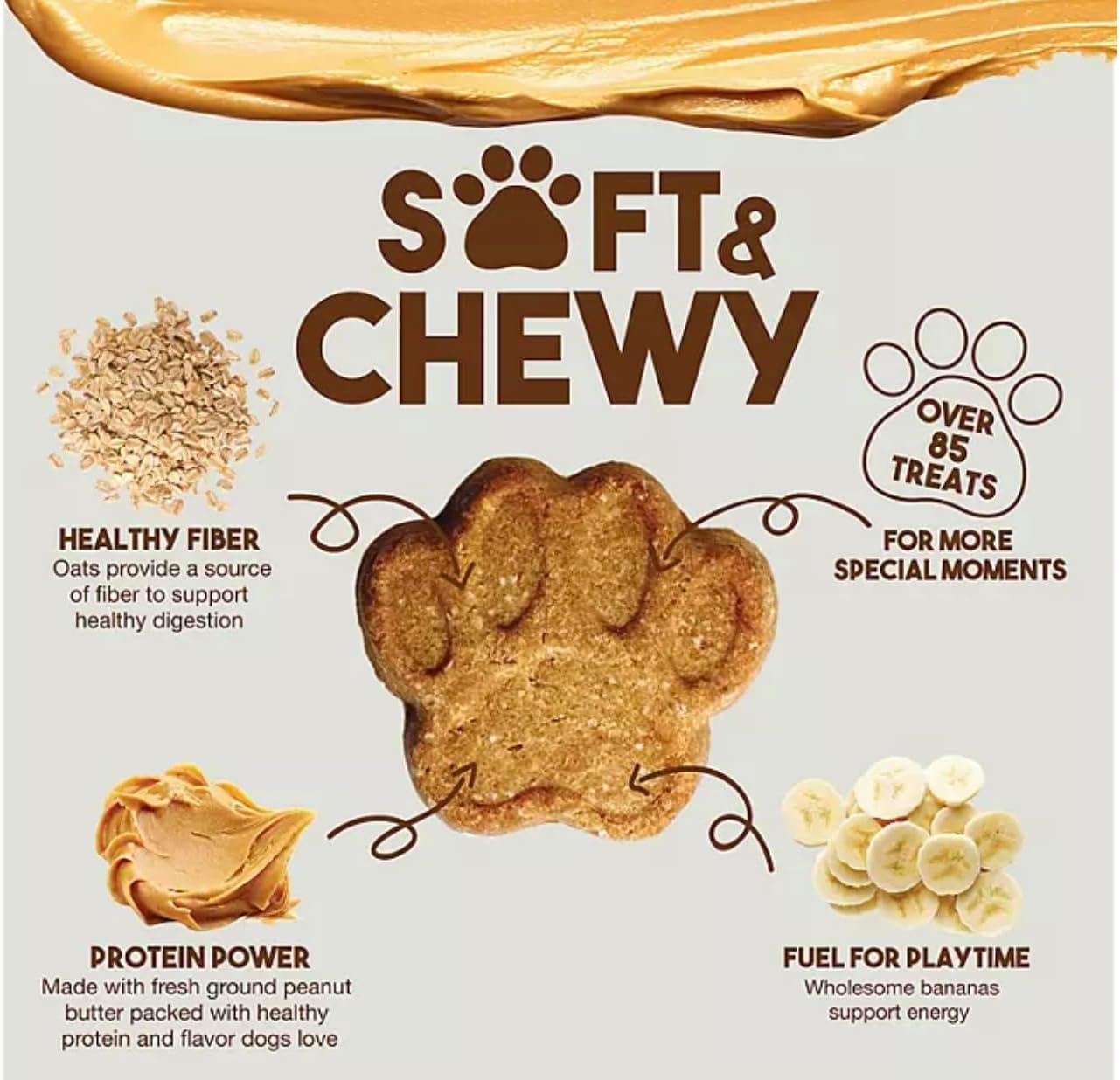 Soft & Chewy Dog Treats, Peanut Butter & Banana Flavor, Non-GMO, Human Grade, Bulk 48 oz Bag