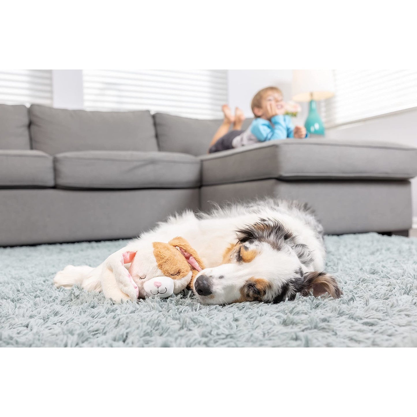 Downtown Pet Supply Heartbeat Puppy Toy with Pulse - Stuffed Rabbit Comfort Toy for Anxious Dogs with Removable Heartbeat - Puppy Heartbeat Toy Sleep Aid for Small, Medium, and Large Breeds, 12" Long