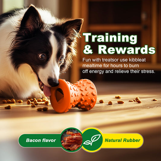 Doudele Puppy Toys, Toys for Small Dogs, Dog Treat Toy for Traning, Interactive Toy, Dog Treat Dispenser Toy,Natural Rubber Dumbbell Shaped(Orange)