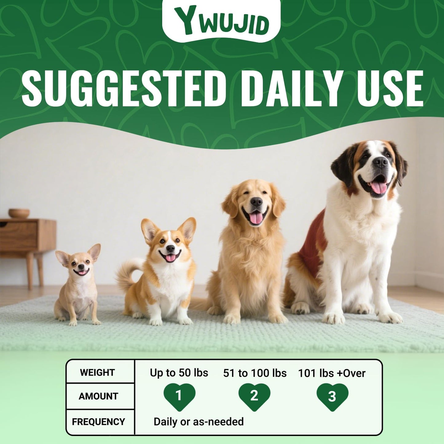 YWUJID Calming Chews for Dogs - Natural Soothing Treats for Anxiety, Stress, Travel, Thunder & Fireworks - Tasty Soft Chews for All Breeds & Sizes - 100 Count