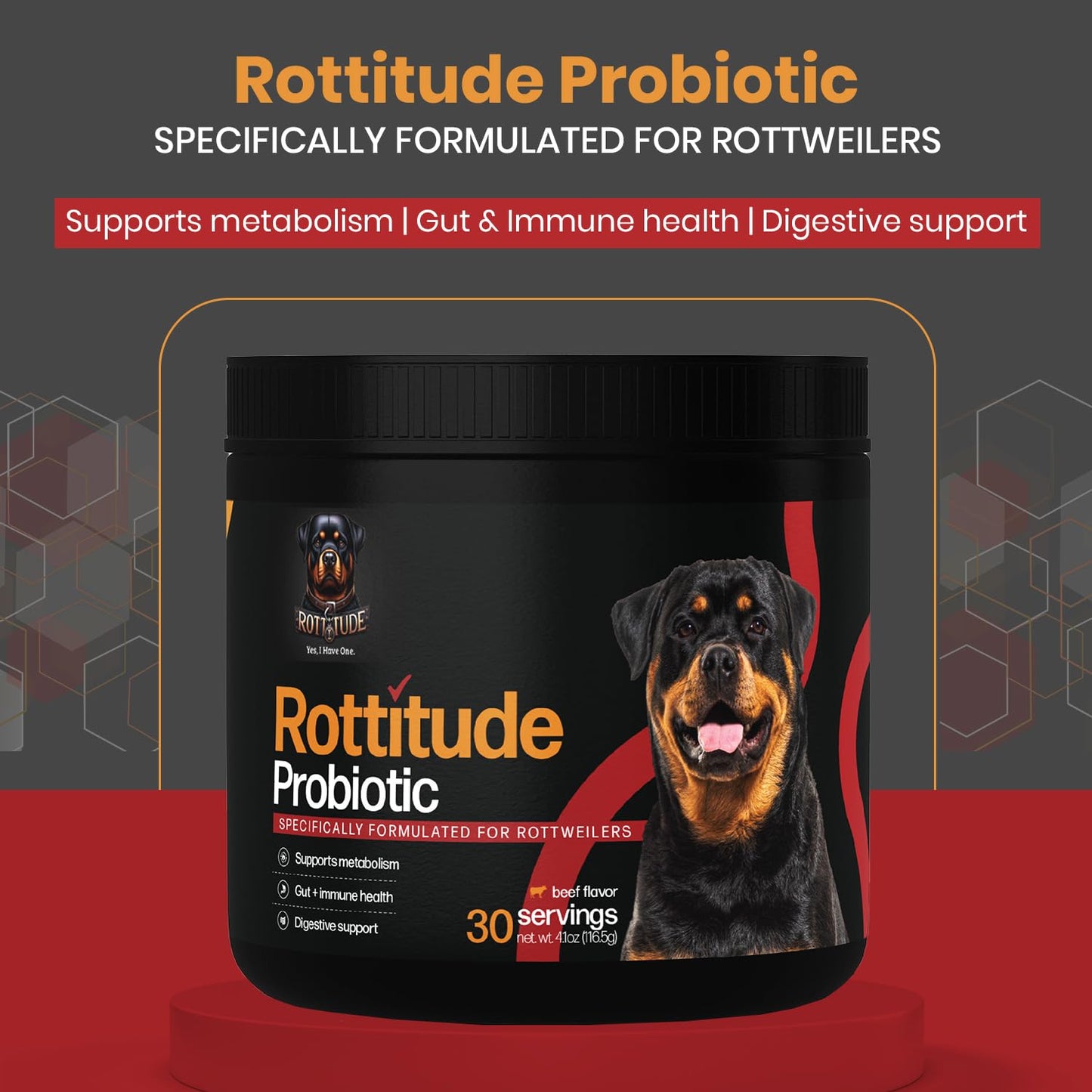 Rottitude Probiotics for Dogs – Natural Dog Probiotics for Digestive Health, Gut Health, Yeast, Itchy Skin & Itchy Ears – Probiotic for Dogs – Dog Probiotic Supplement for Rottweilers