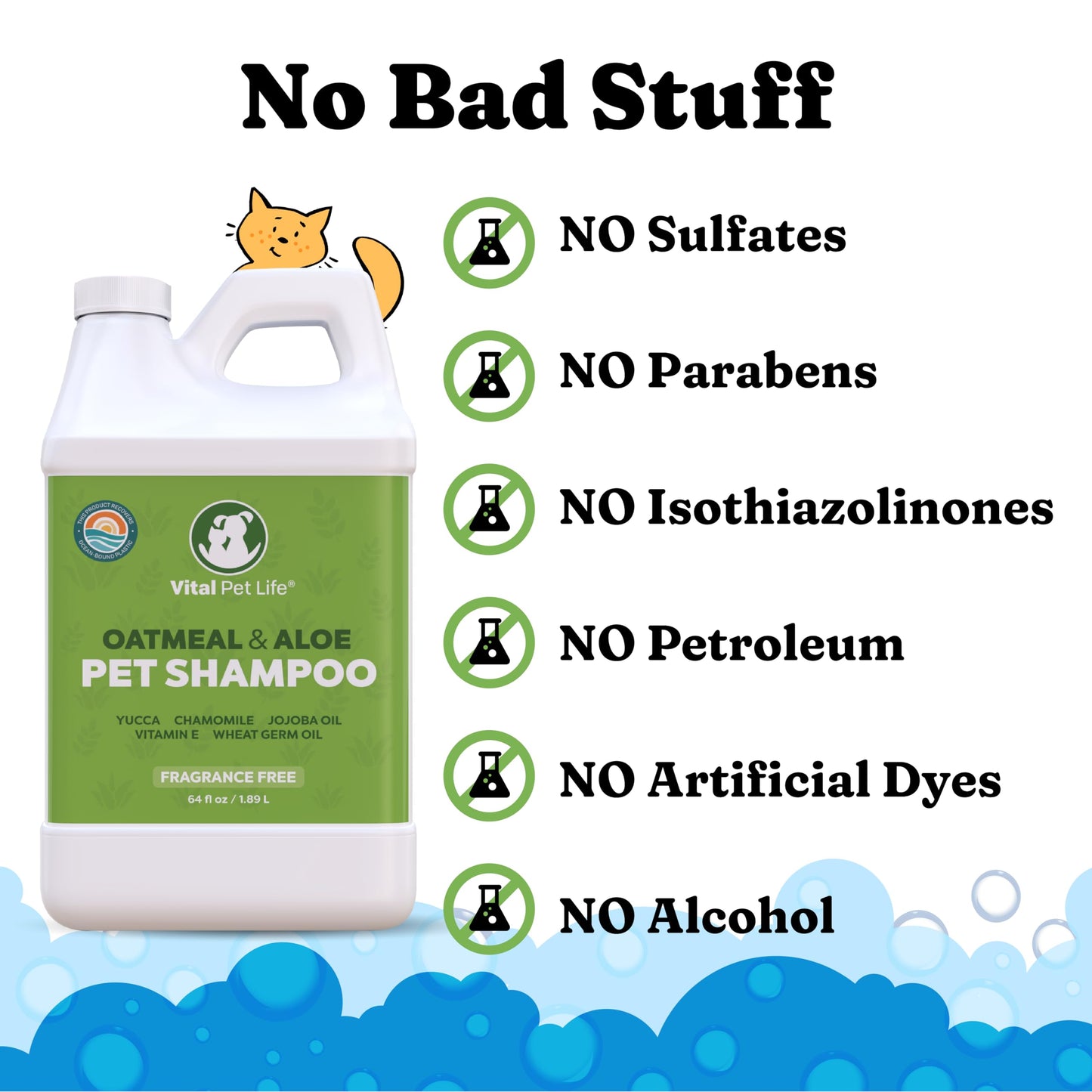 Dog Shampoo with Oatmeal, Aloe Vera, Chamomile, Jojoba Oil, Vitamin E - Natural Ingredients, Helps Allergies Dry Coats & Itchy Sensitive Skin, No Parabens or Artificial Dyes, 64 oz