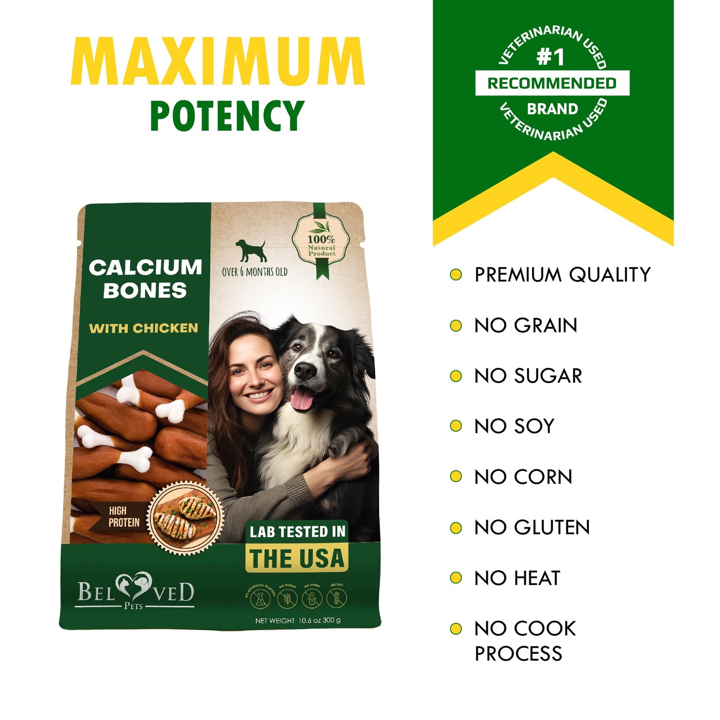 Beloved Pets Dog Treats, Calcium Bones Wrapped Chicken & Rawhide Free Chew 11Oz - Pet Healthy Dried Snacks & Grain Free Meat - Bulk Best Chews for Christmas, Training Small & Large Dogs - Made for USA