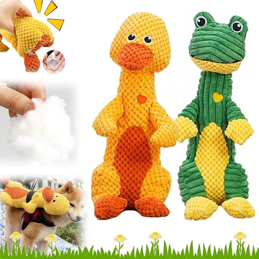 Durachew Dog Toy, Invincible Chewanimals by Wowpetsmart, Indestructible Plush Squeaky Toy for Heavy Chewers, Durable Duck and Frog Design(Frog + Duck)
