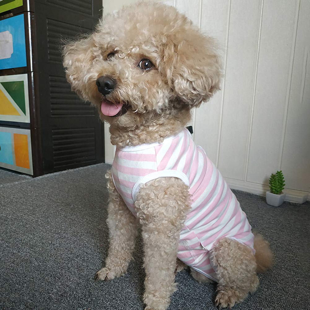Dog’s Recovery Suit Post Surgery Shirt for Puppy, Wound Protective Clothes for Little Animals(Pink White Stripe-xs)