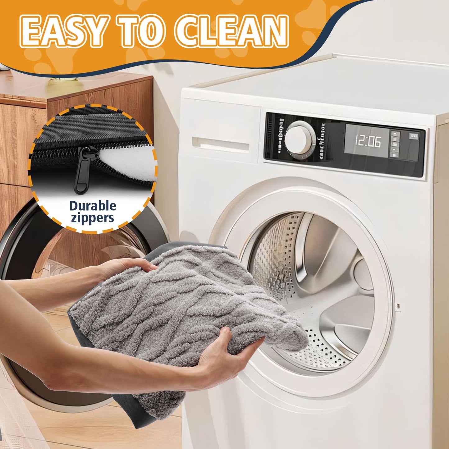 Maihandasi L Waterproof Dog Crate Bed - Soft Fluffy Memory Foam Dog Bed with Anti-Slip Bottom, Machine Washable Pet Bed for Large Dogs, 36"x27"x3.5", Grey